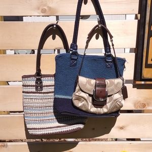 Will sell separately $14 each. 1 small Coach purse and 2 woven  bags